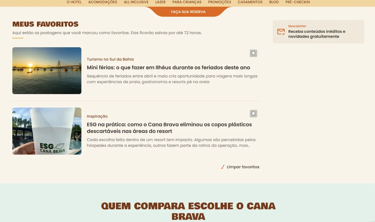Página de feed dedicada às postagens favoritas